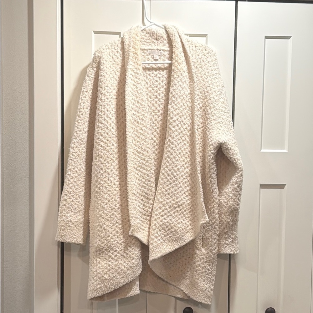 Barefoot Dreams Cream Cardigan Sweater with Waterfall Collar